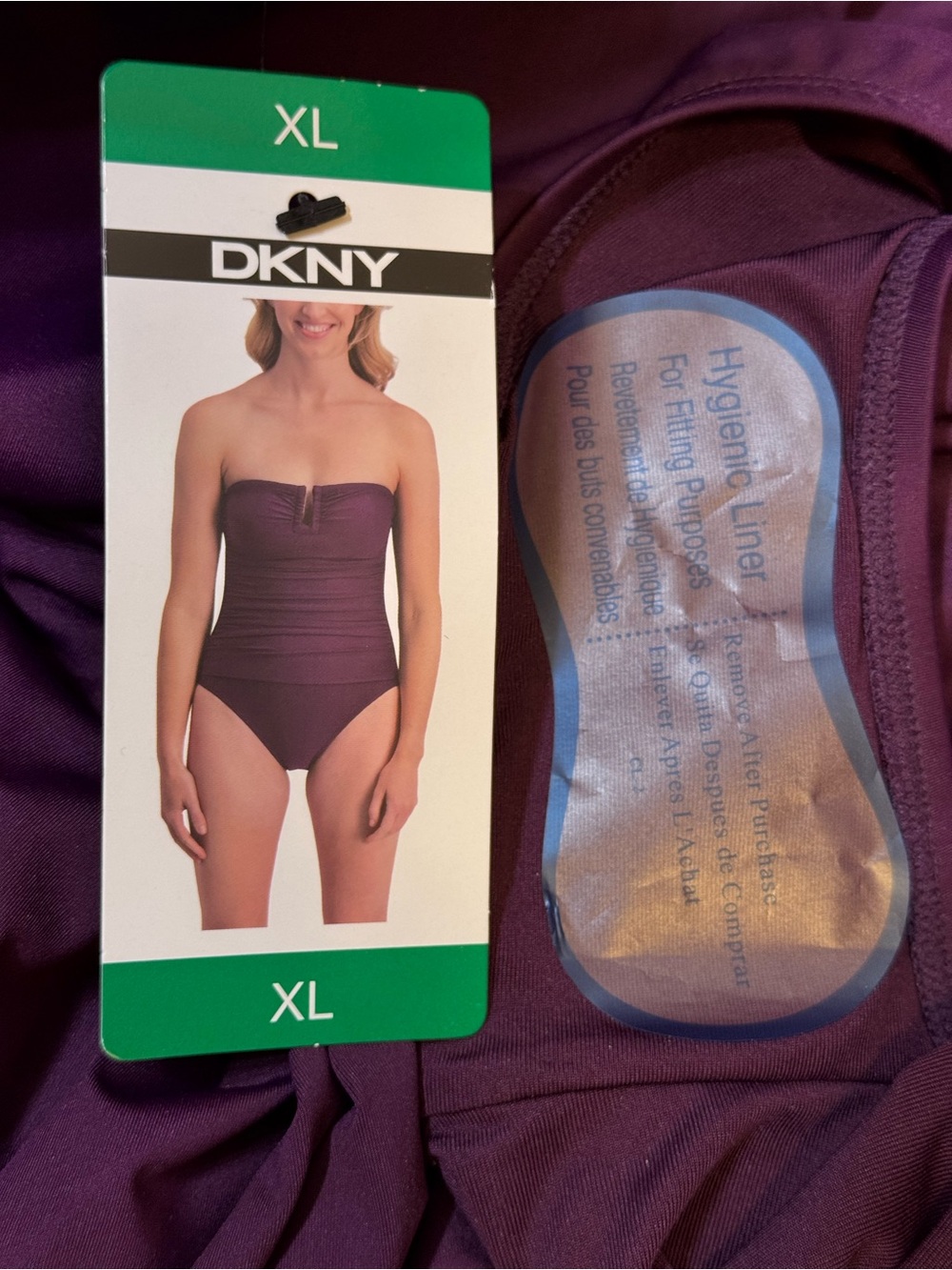 DKNY Purple Ruched One-Piece Swimsuit NWT size XL - Picture 6 of 6